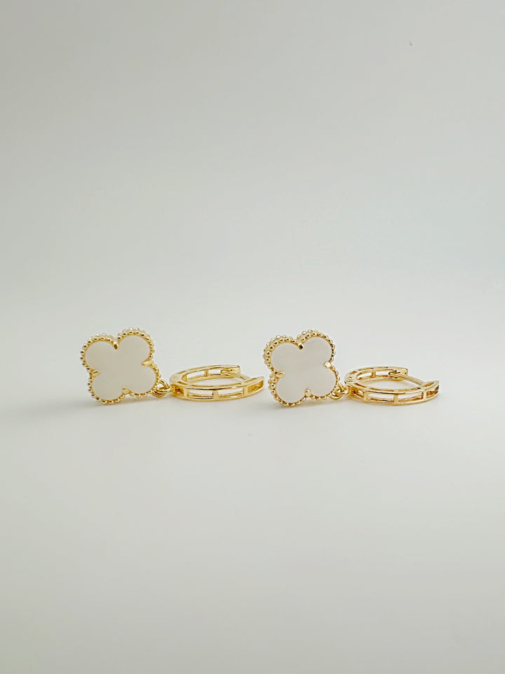 The White Floral Pearl Dangle Drop Earrings