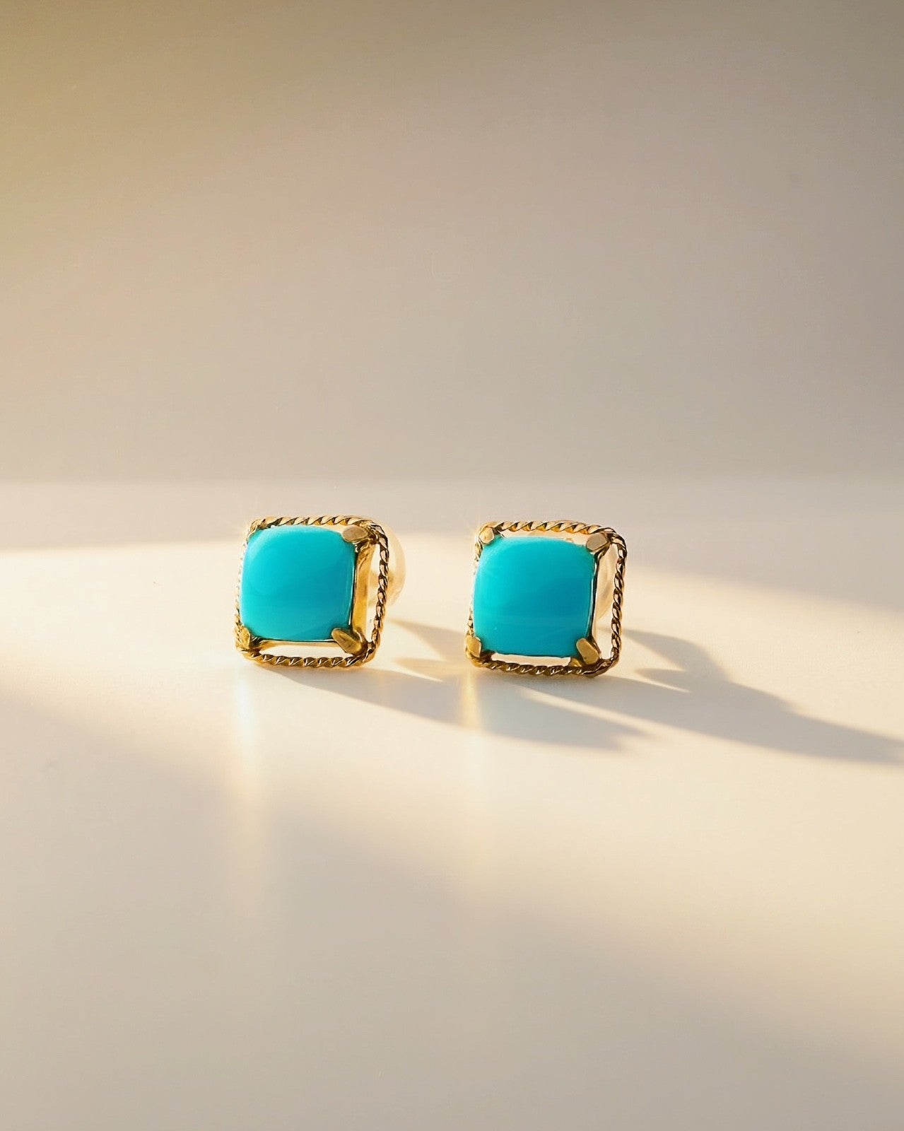 18K Solid Gold Natural Turquoise Stud Earrings0