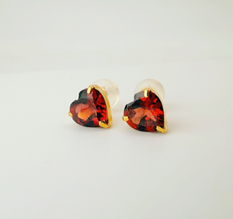18K S18K Solid Gold Garnet Heart Earrings 1.6ct Natural Garnet January Gift1