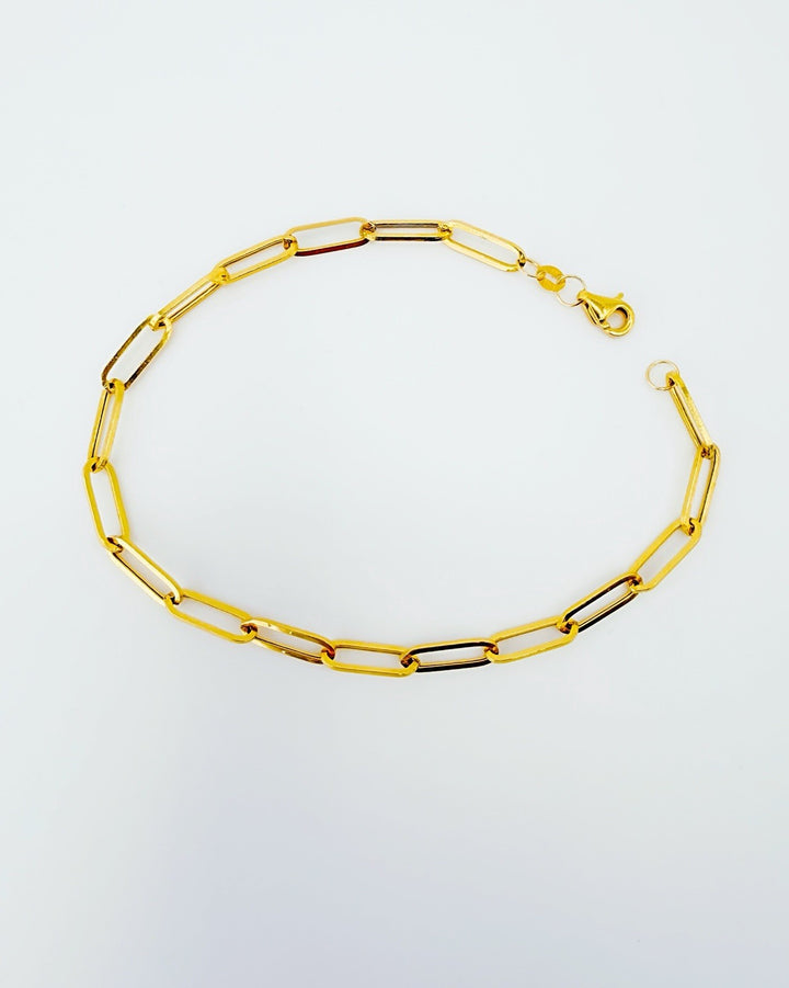 18K Solid Gold Paperclip Bracelet Size 7.5"5