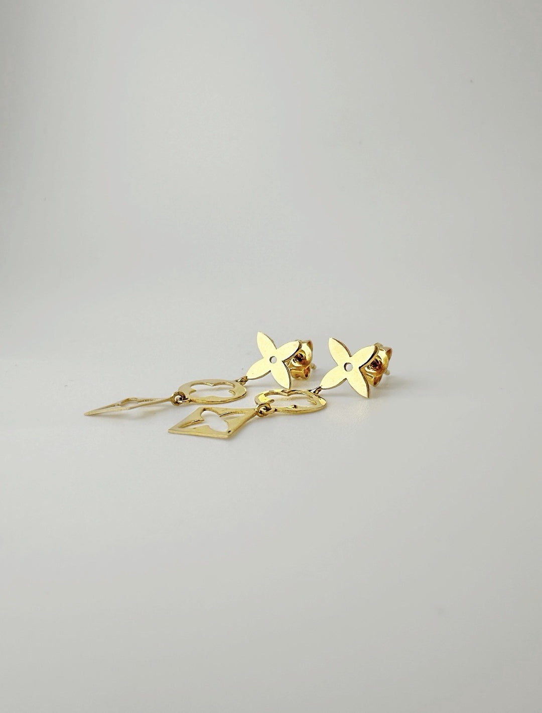 18K Solid Gold Flower Stud dangle Drop Earrings3