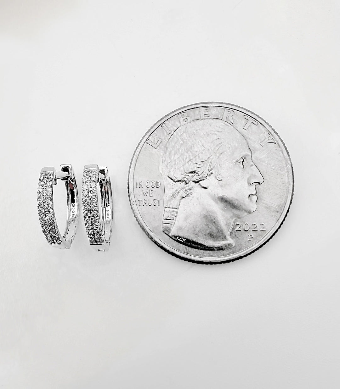 18K Solid Gold Diamond Hoop Earrings 13mm`  Huggies SI2 Natural White Gold5