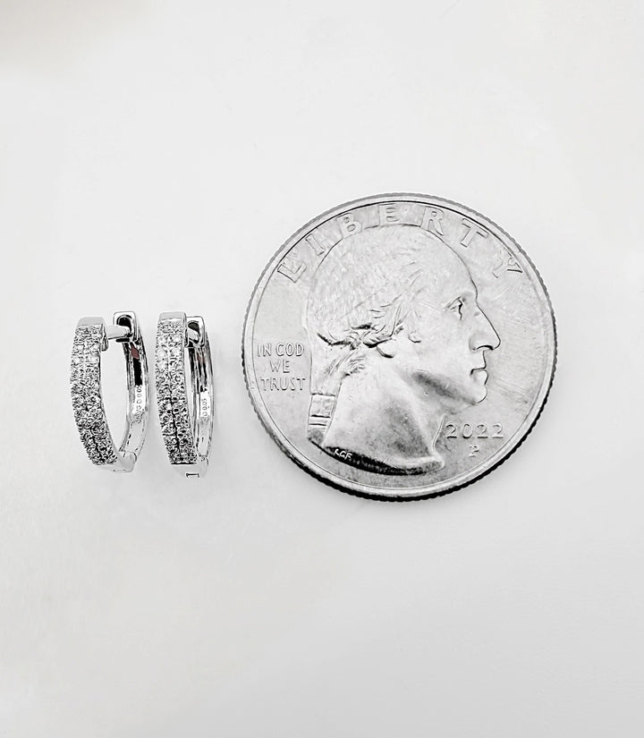 18K Solid Gold Diamond Hoop Earrings 13mm`  Huggies SI2 Natural White Gold5