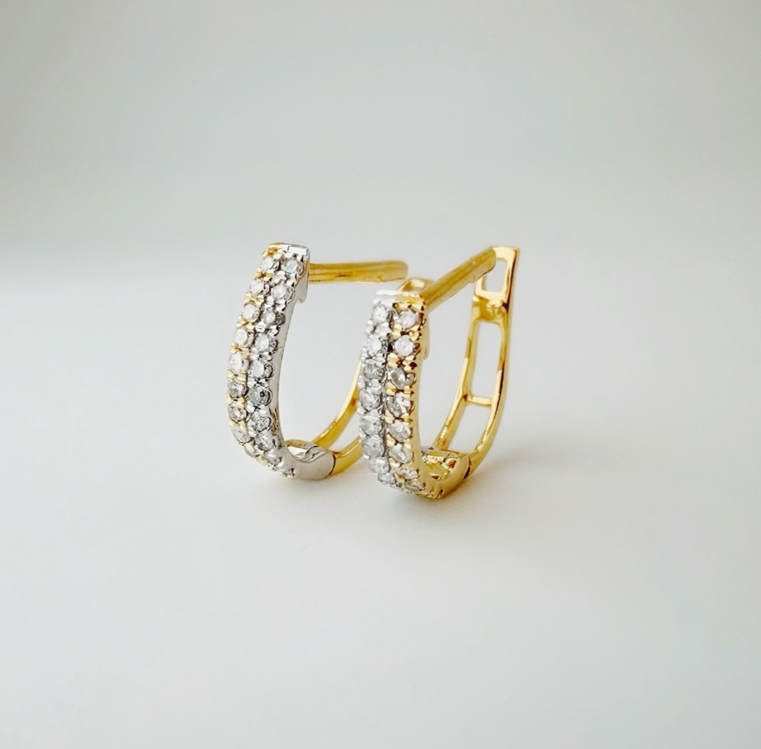 18K Gold Diamond Huggie Earrings 9.2mm : Two-Tone Minimalist Fine Jewelry1