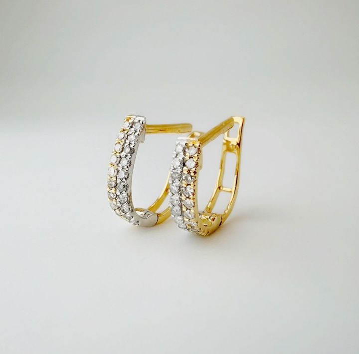 18K Gold Diamond Huggie Earrings 9.2mm : Two-Tone Minimalist Fine Jewelry1