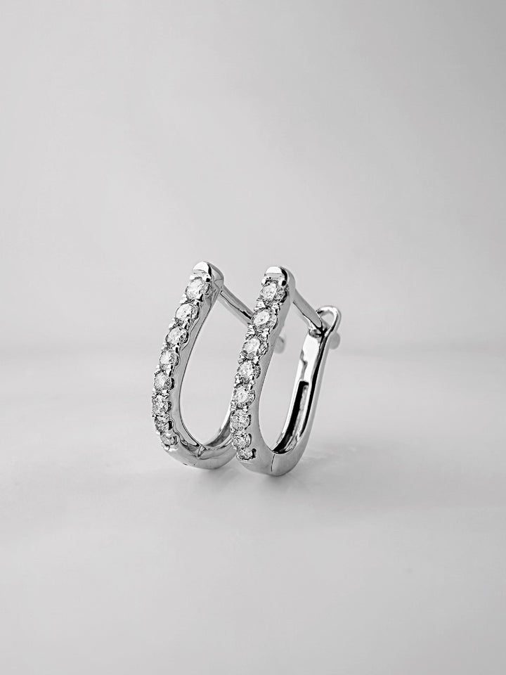 18K Solid Gold Natural  Diamond U Hoop Earrings VS Clarity Minimalist0