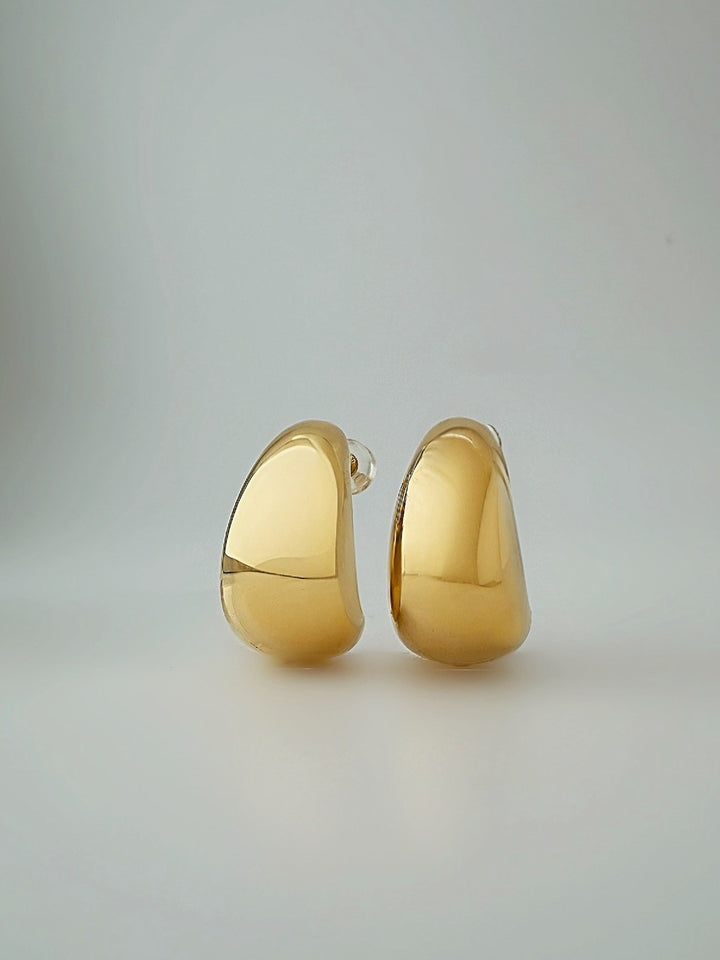18K Real Gold Half Dome Pillow Stud Earrings Real Gold Rounded Studs Everyday0