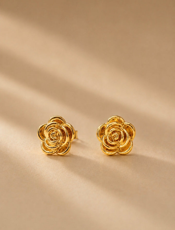 18K Real Gold Flower  Stud Earrings | Japan Gold | Fine JEWELRY0