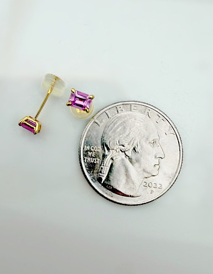 18K Solid Gold Pink Sapphire Stud Earrings 0.65ct Dainty Gift Her3
