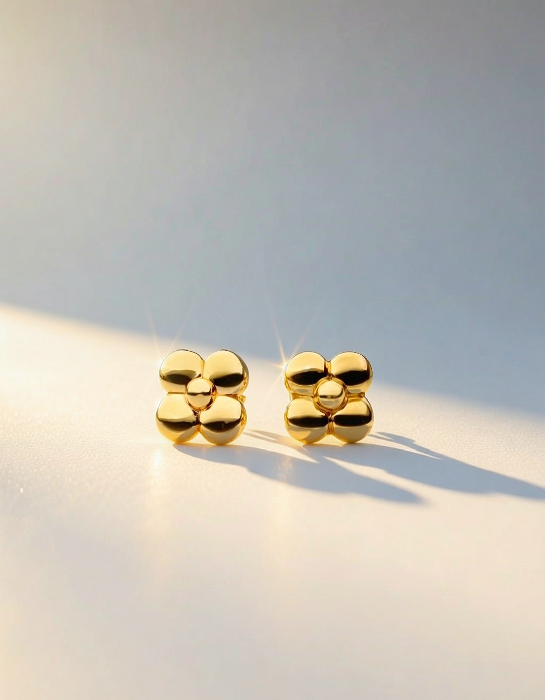 18K Real Gold Floral Earrings Japan Electroform Lightweight Studs3