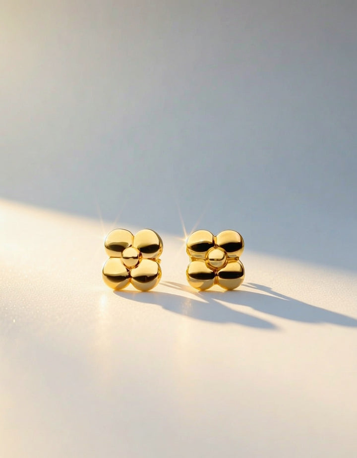 18K Real Gold Floral Earrings Japan Electroform Lightweight Studs3