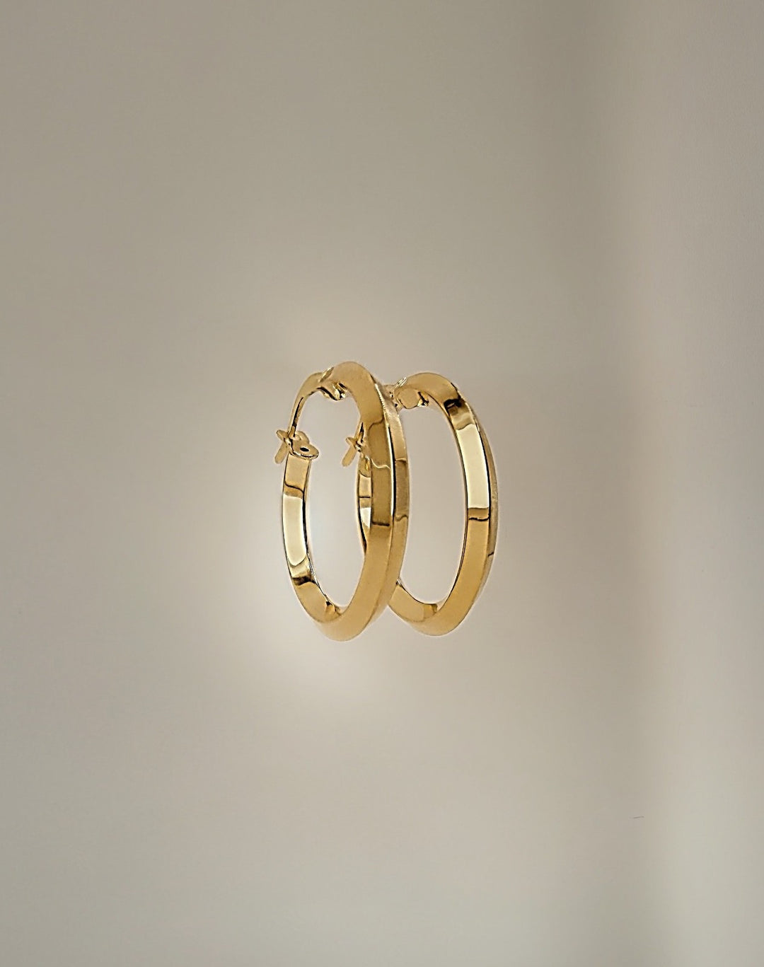 18K Solid Gold Hoop Earrings 20mm Minimalist Lightweight Gift Her3