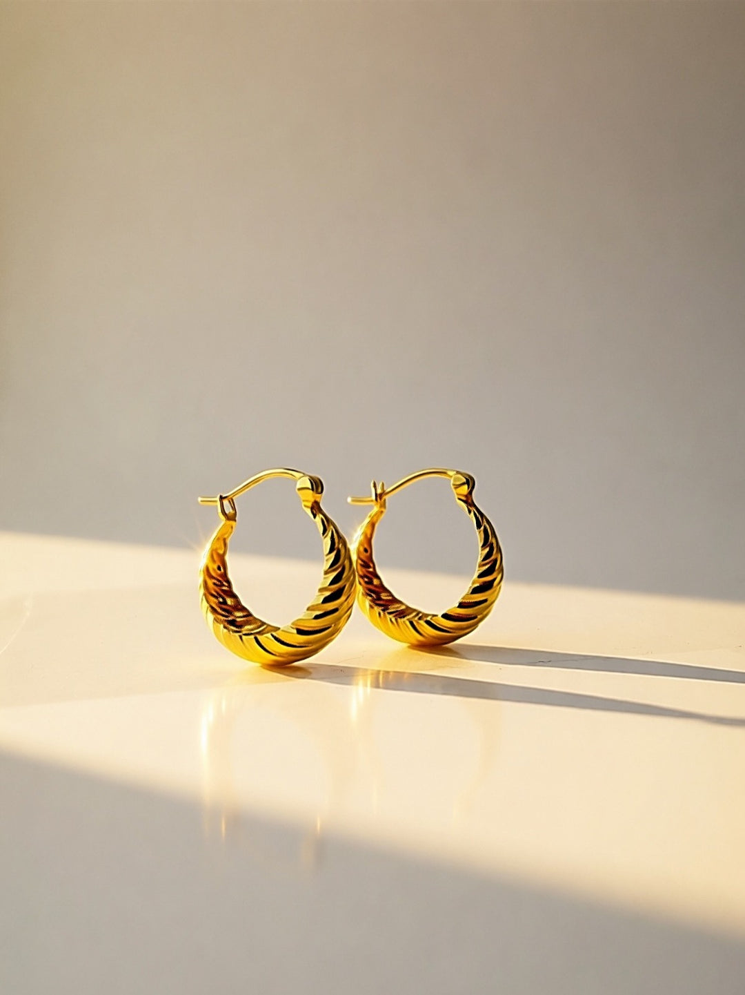 18K Solid Gold Hoop Earrings Croissant Design 14mm Real Gold Hoops Everyday1