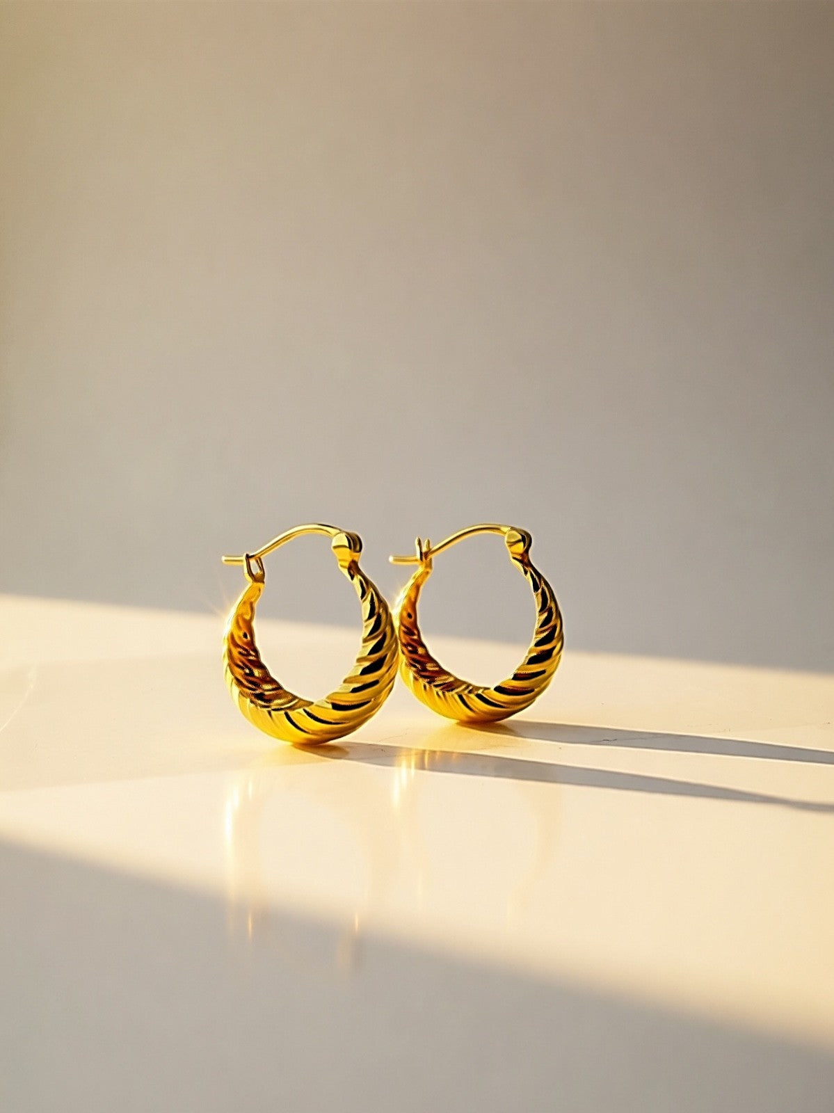 18K Solid Gold Hoop Earrings Croissant Design 14mm Real Gold Hoops Everyday1