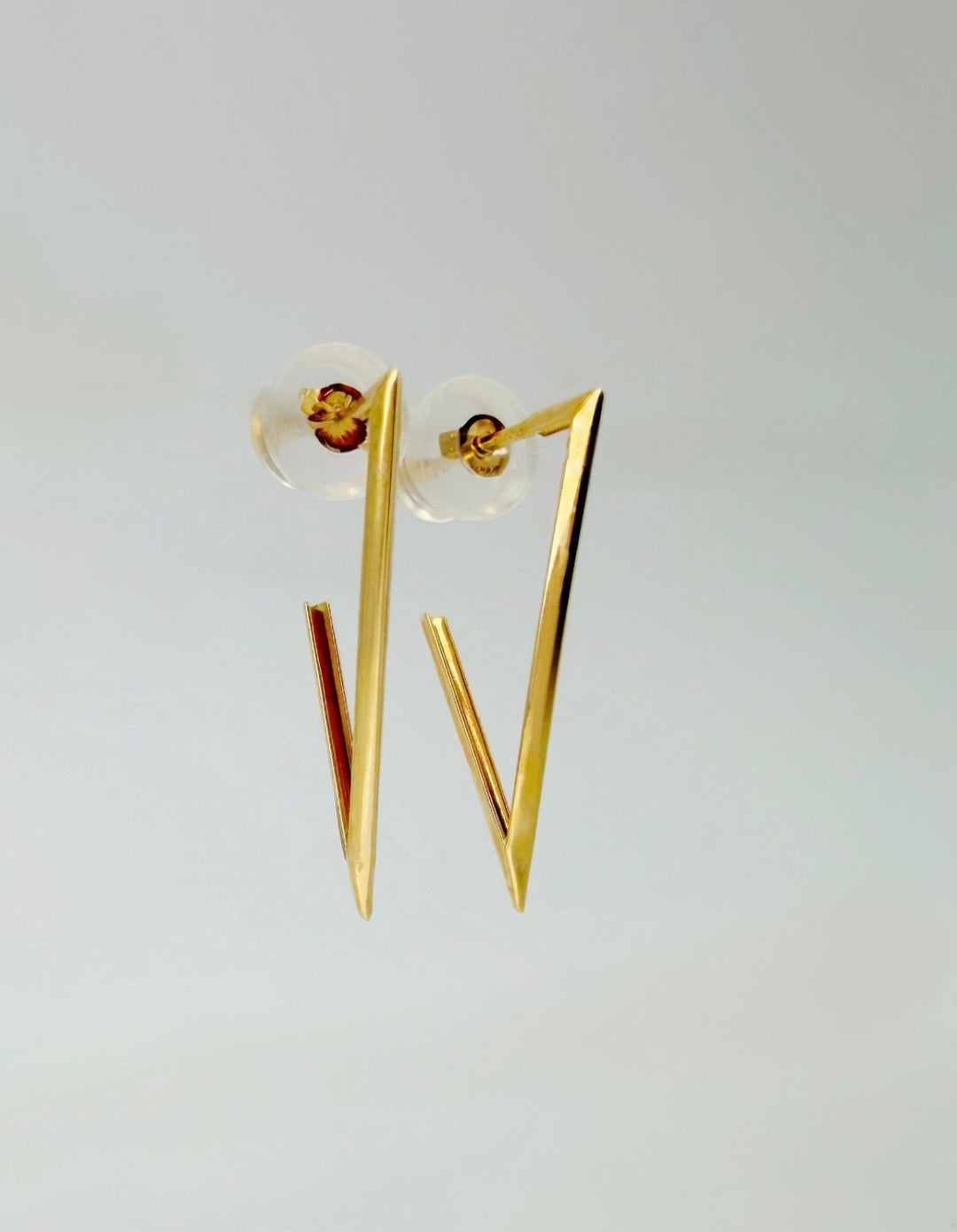 18K Solid Gold Minimalist V line Earrings | Geometric Bar Drop Studs | Modern0