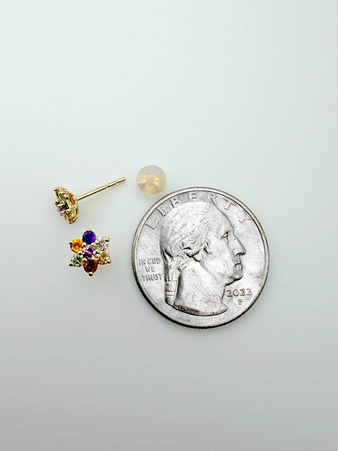 18K Solid Gold Gemstone Flower Stud Earrings Dainty Gift Her3