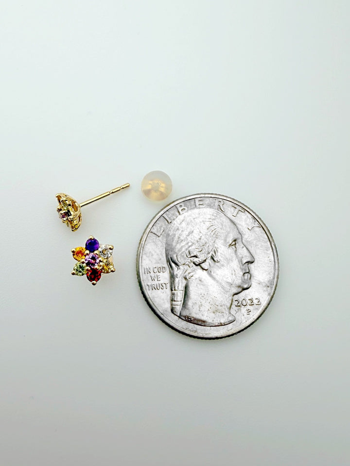 18K Solid Gold Gemstone Flower Stud Earrings Dainty Gift Her3