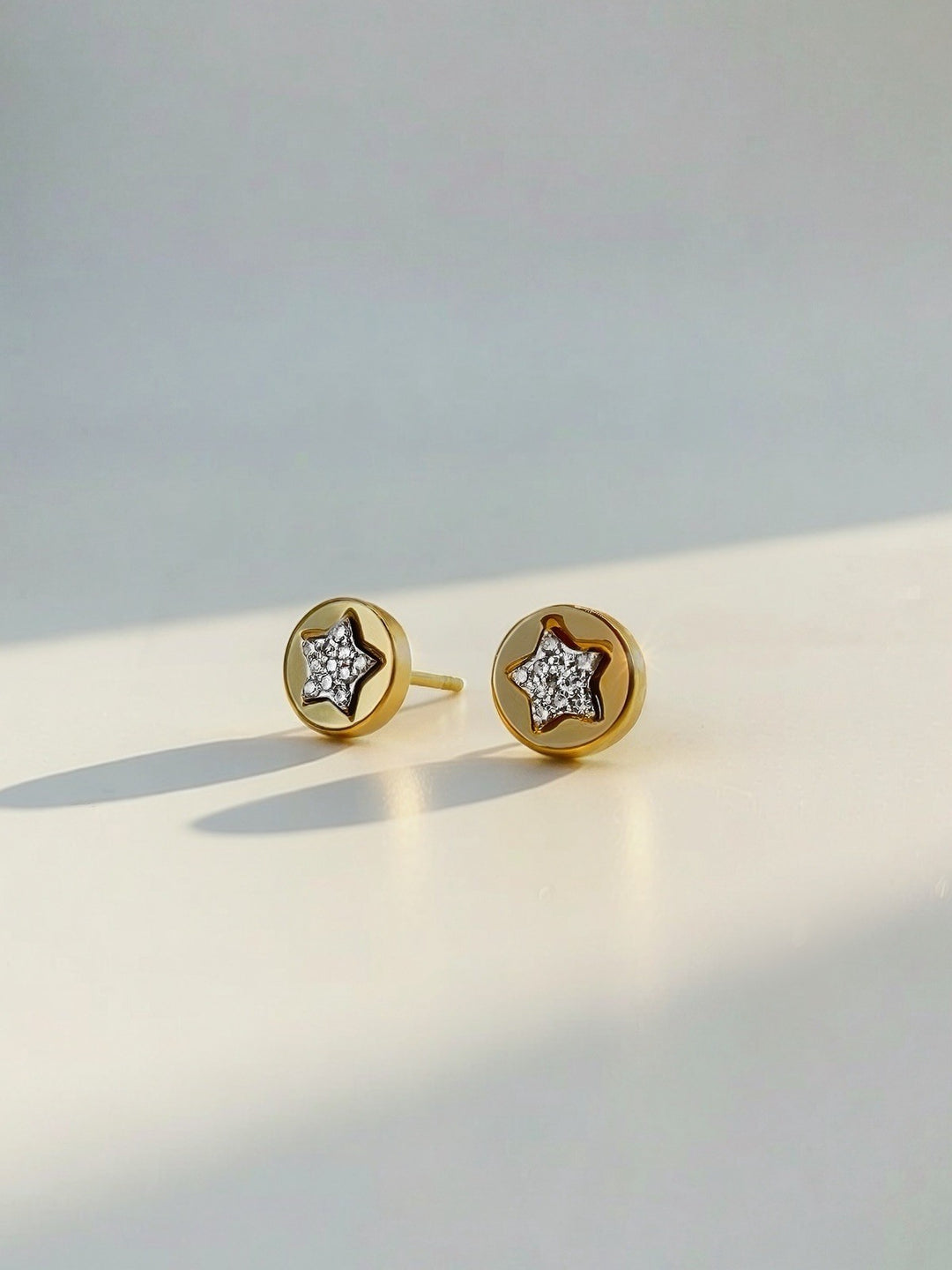 18K Solid Gold Star Diamond Stud Earrings Natural VS-SI Dainty Gift Her6