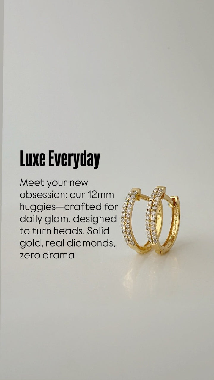 18K Solid Gold Diamond Hoop Earrings 13mm`  Huggies SI2 Natural Yellow Gold3