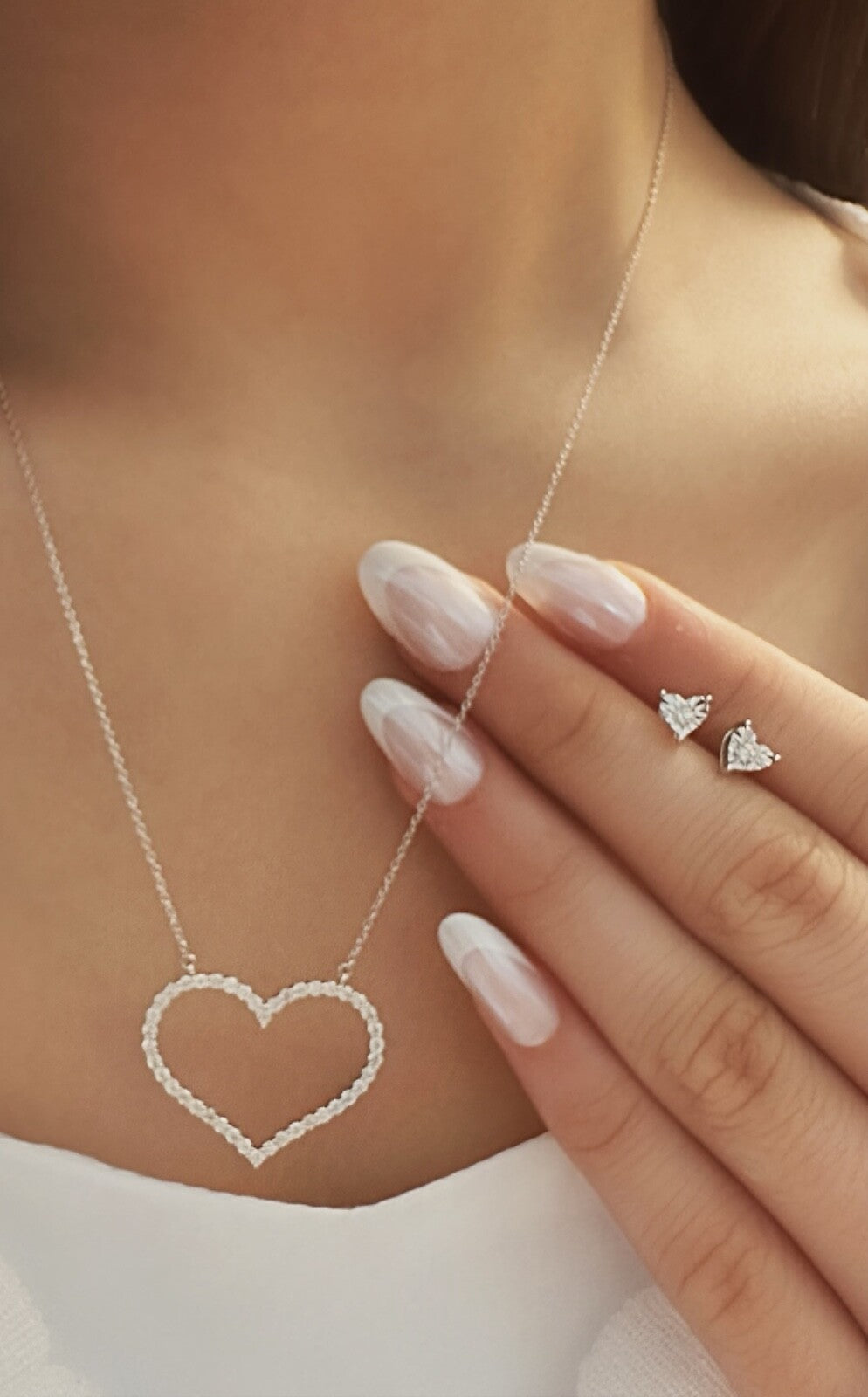 18K Solid Gold Heart Diamond Necklace Women VS D-F Real 0.50ct Dainty Gift3