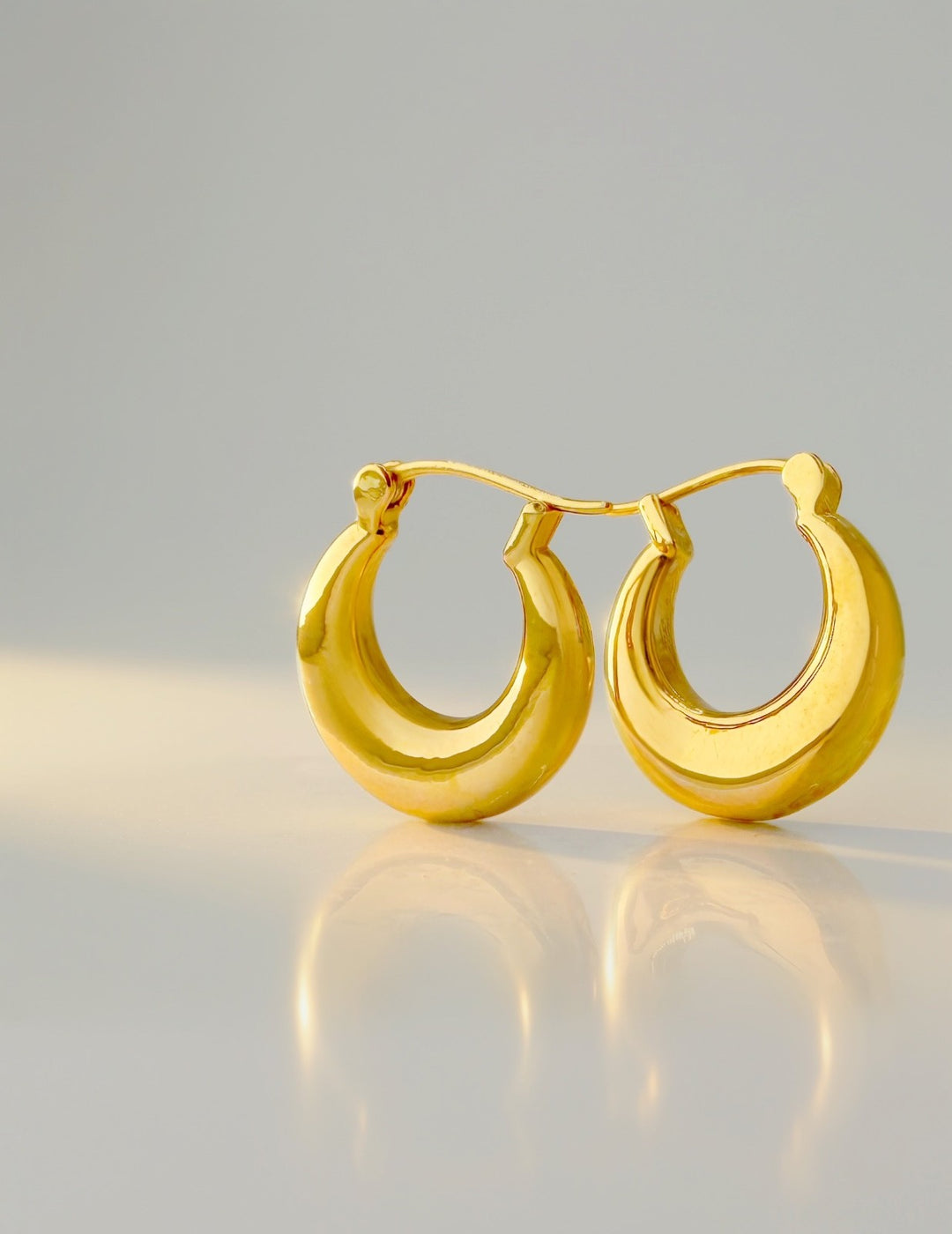 18K Real Gold Dome Hoop Earrings 15mm Lightweight Gift Dainty Jewelry0