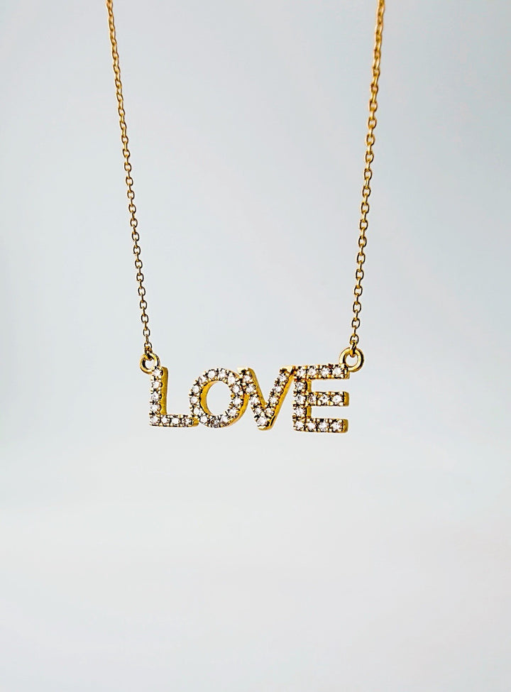 18K Solid Gold LOVE Pendant Diamond Necklace Women F Color SI2 Minimalist1