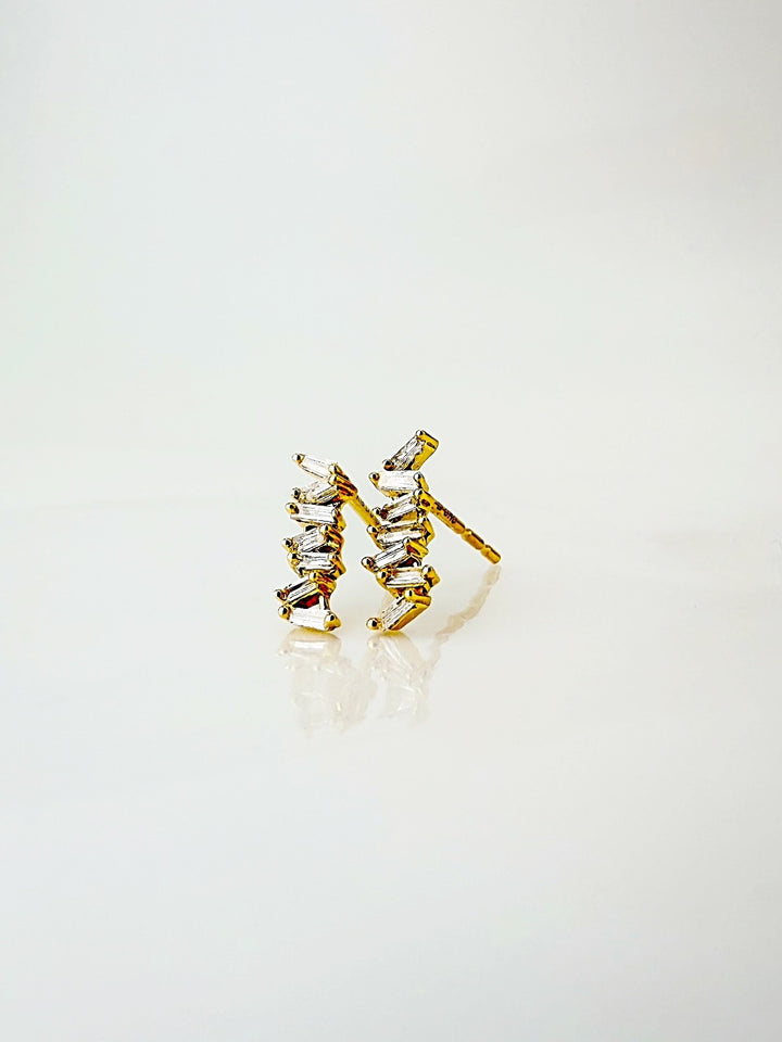 18K Solid Gold Baguette Diamond Stud Earrings | Dainty Minimalist Fine Jewelry3