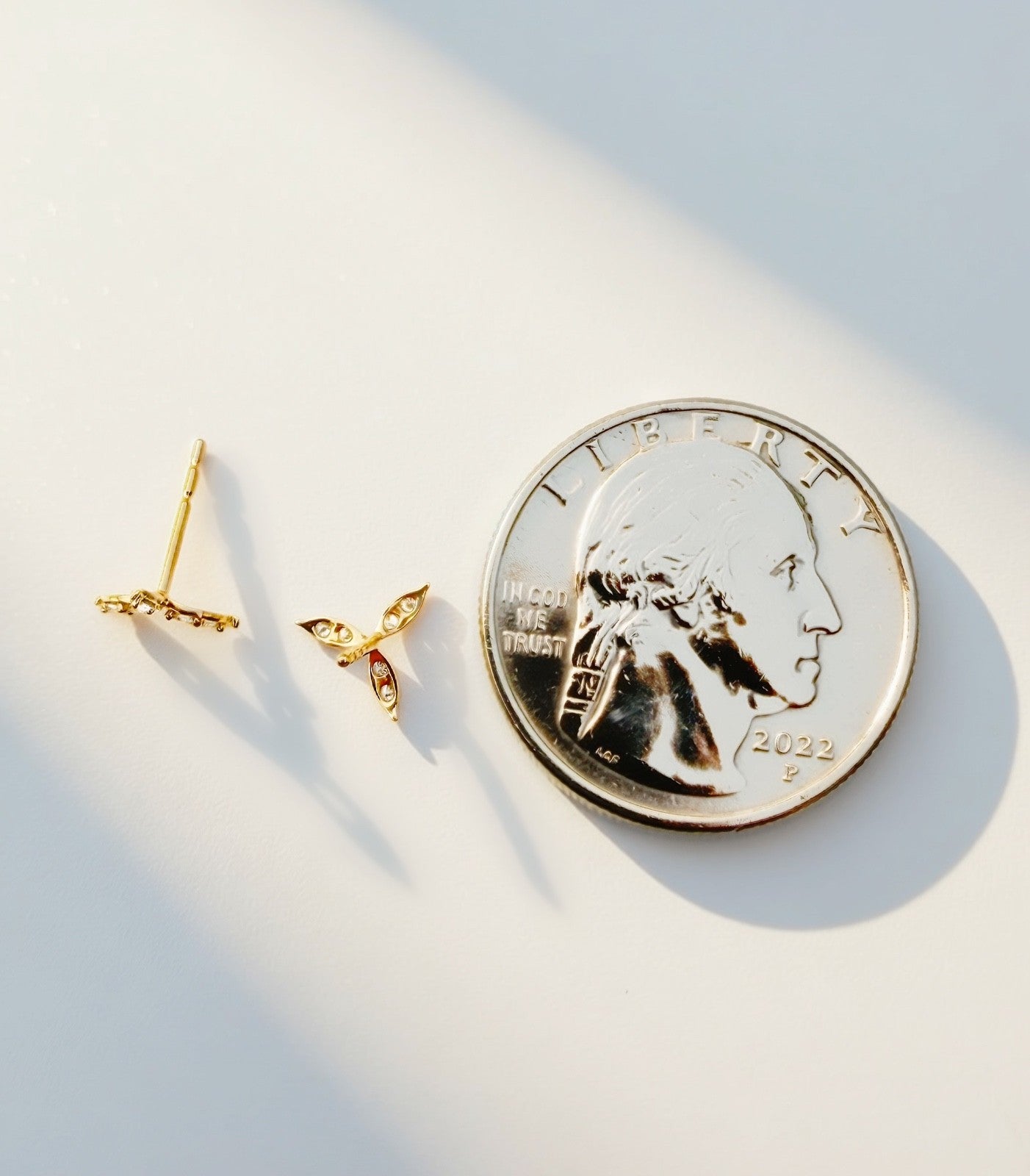 18K Solid Gold Three Marquise Stud Diamond Earrings | Dainty Minimalist1