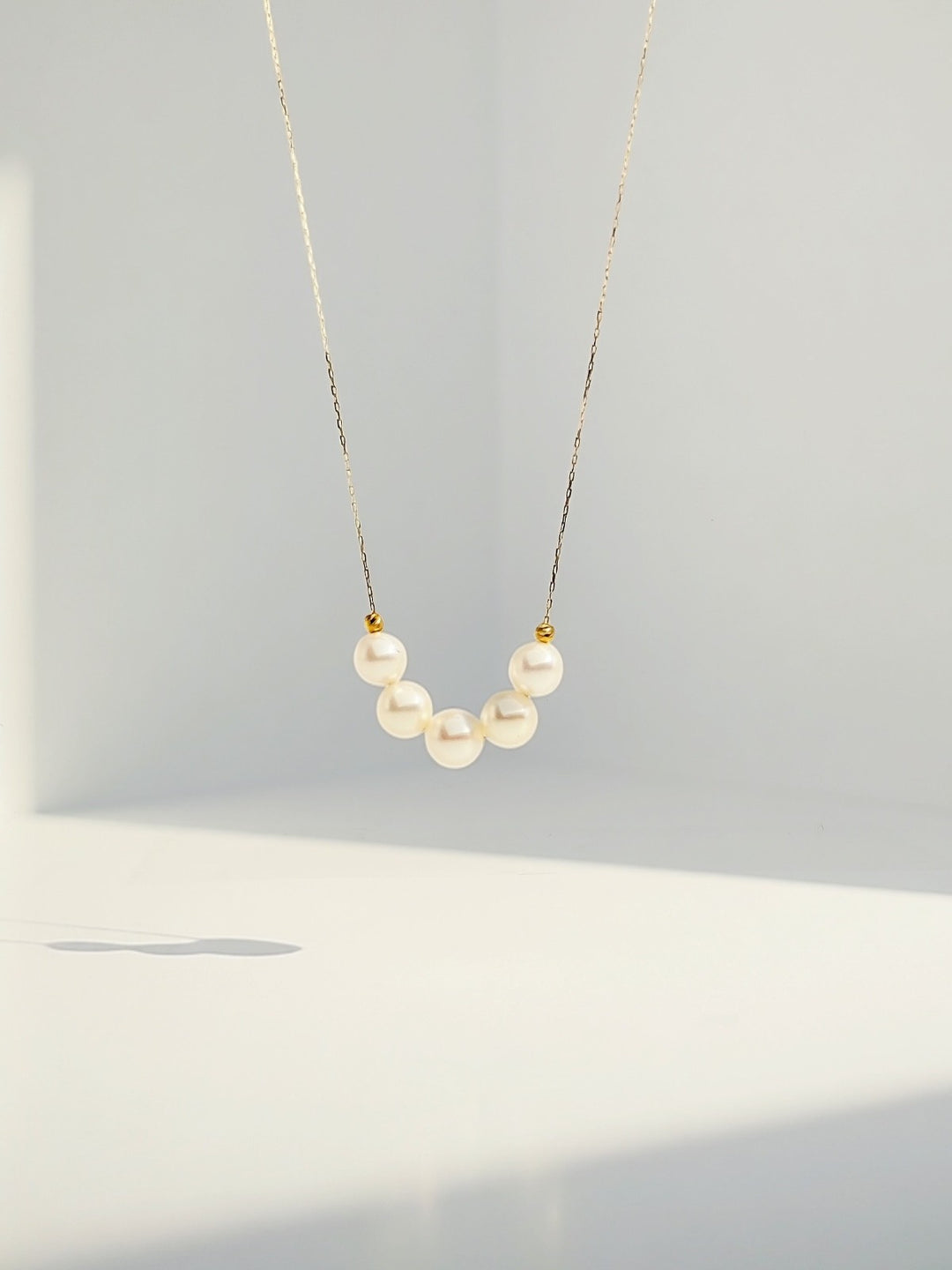 18K Solid Gold Akoya Pearl Necklace Dainty Adjustable Chain Real Gold Gift2