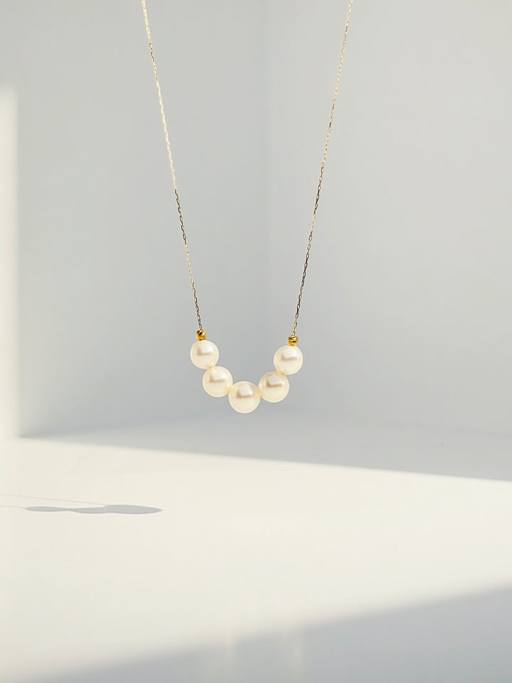 18K Solid Gold Akoya Pearl Necklace Dainty Adjustable Chain Real Gold Gift2