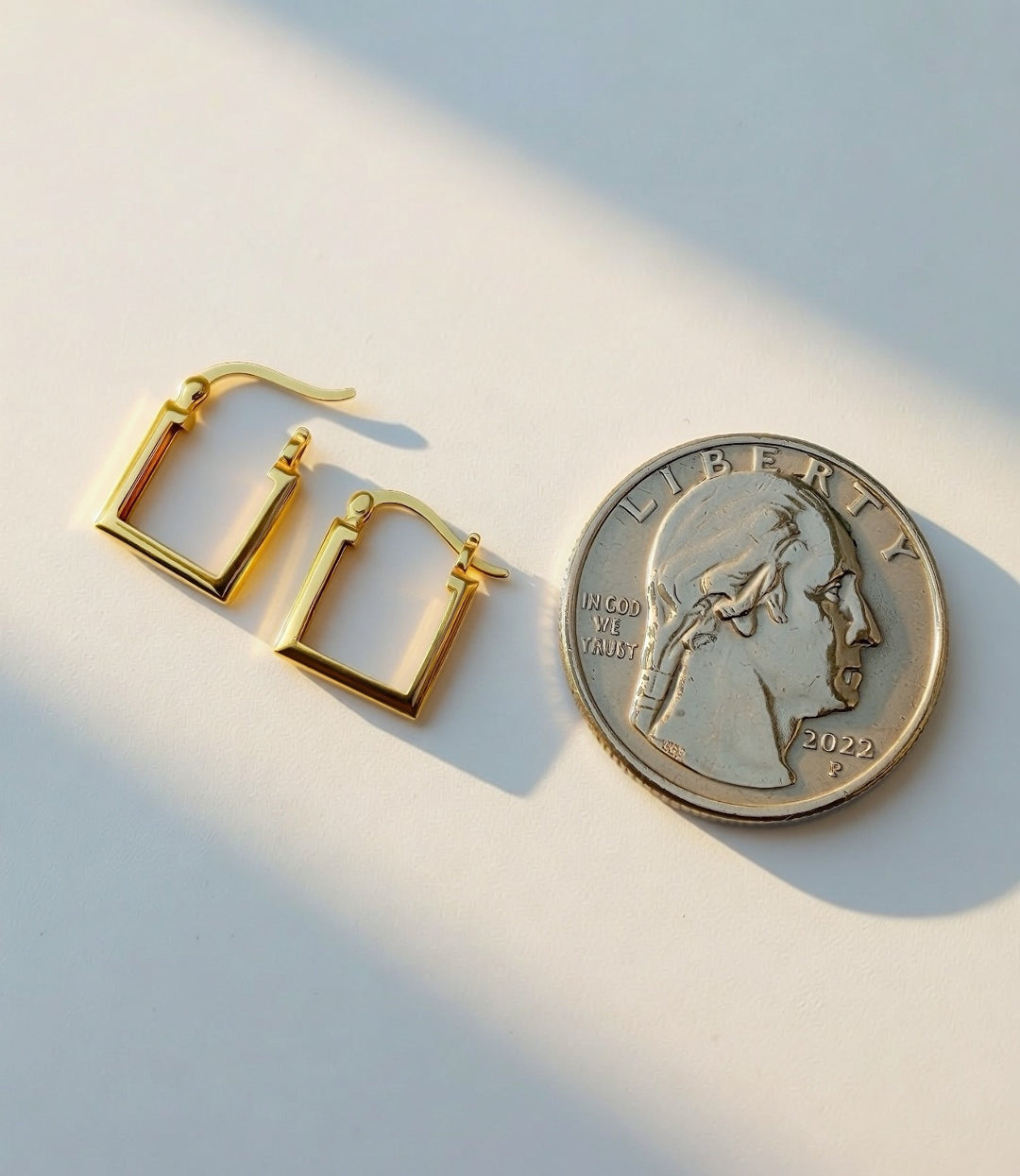 18K Solid Gold Huggies Square Hoop Earrings 12 mm Real Gold Small Hoops Everyday4