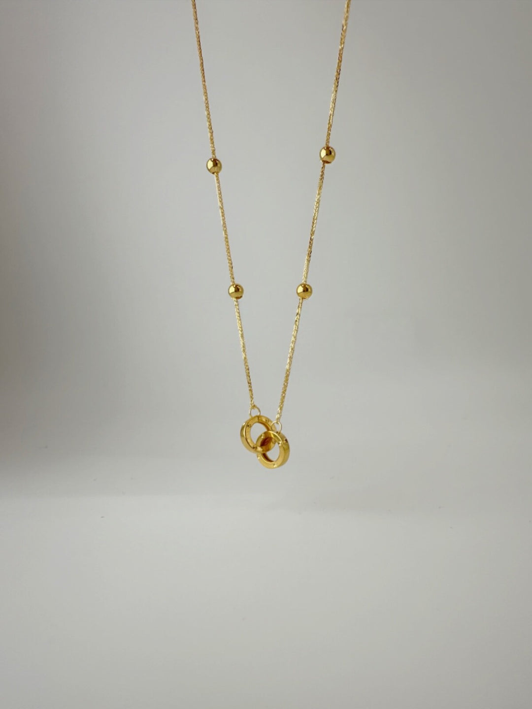 18K Solid Gold Interlocking Rings Necklace Double Ring Pendant Gift Her2