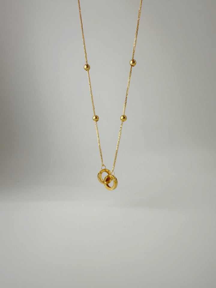 18K Solid Gold Interlocking Rings Necklace Double Ring Pendant Gift Her2