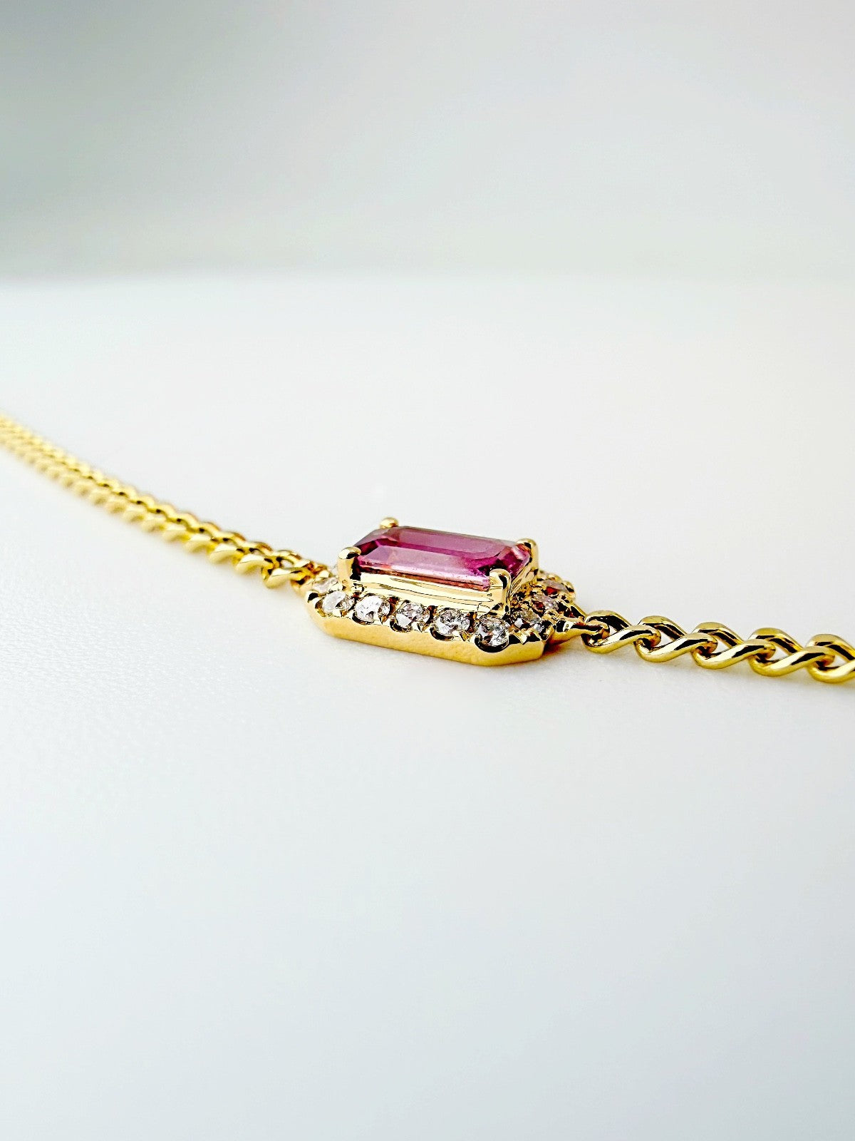 18K Solid Gold Pink Sapphire and Diamond Bracelet Dainty Chain Minimalist Gift0