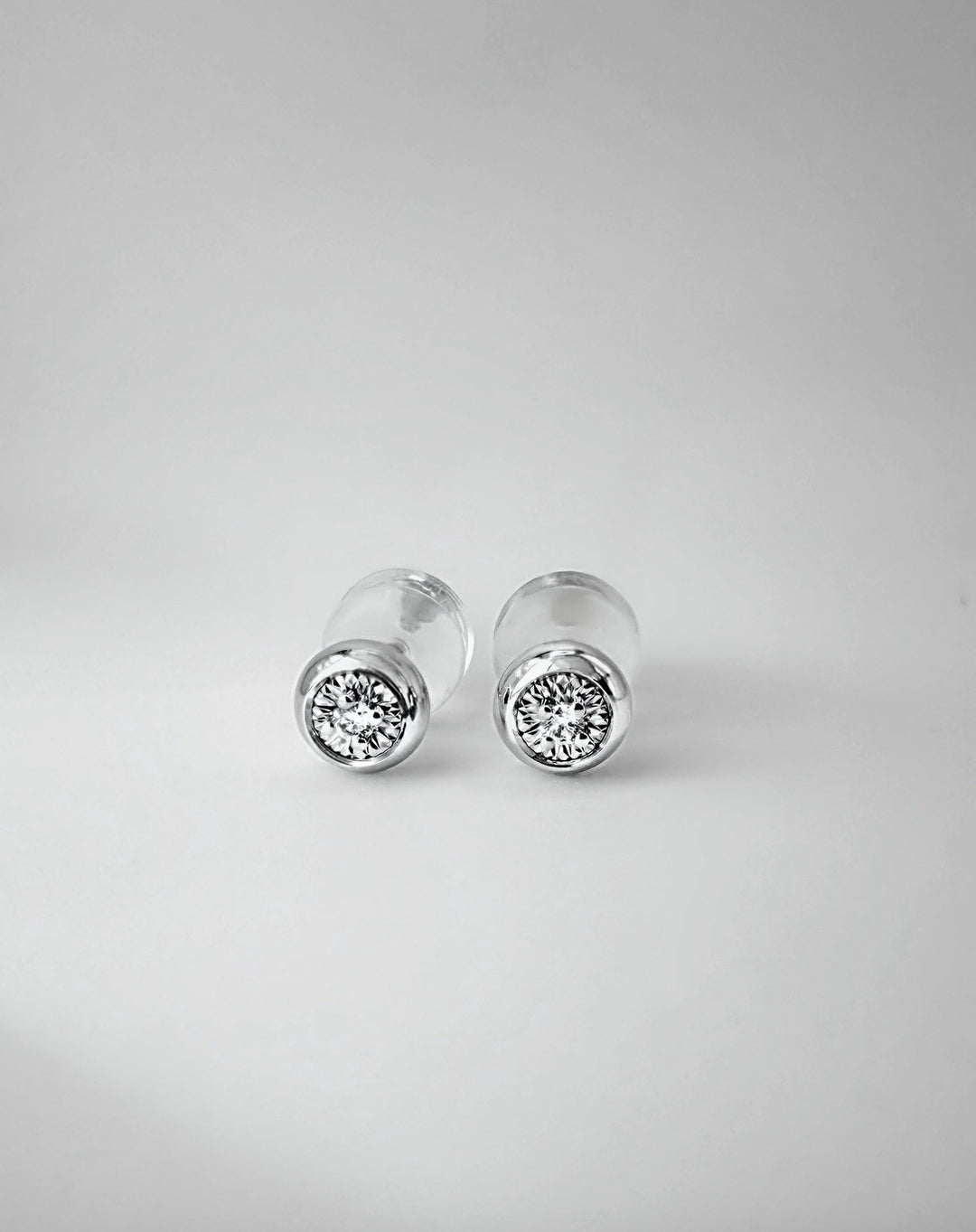 18K Solid Gold Bezel DONUT Diamond Stud Earrings 0.02ct Natural Dainty Gift0