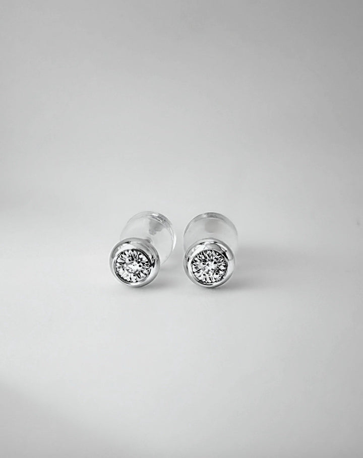 18K Solid Gold Bezel DONUT Diamond Stud Earrings 0.02ct Natural Dainty Gift0