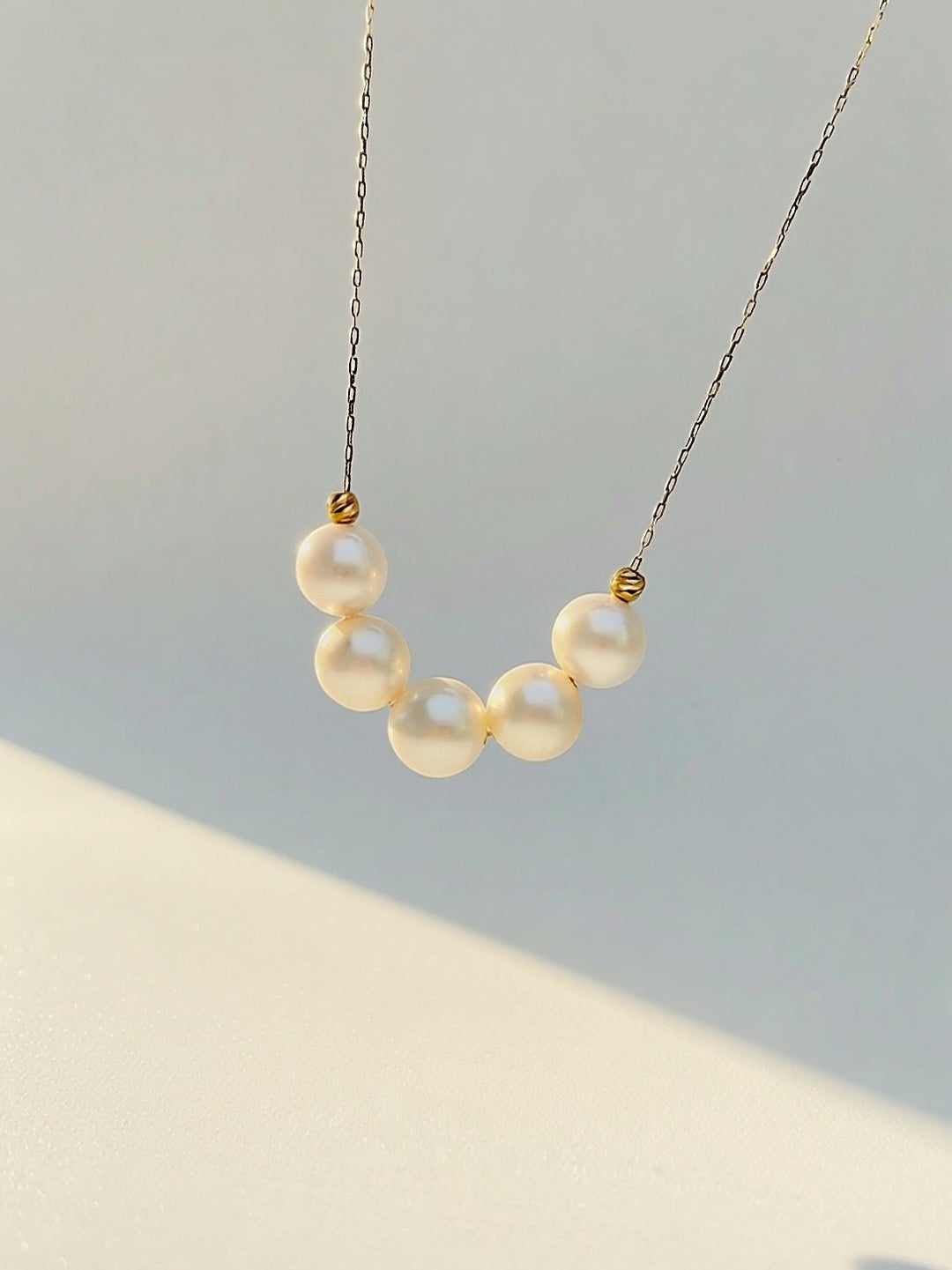 18K Solid Gold Akoya Pearl Necklace Dainty Adjustable Chain Real Gold Gift8