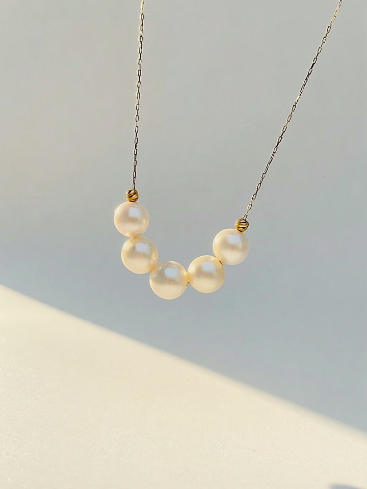 18K Solid Gold Akoya Pearl Necklace Dainty Adjustable Chain Real Gold Gift8