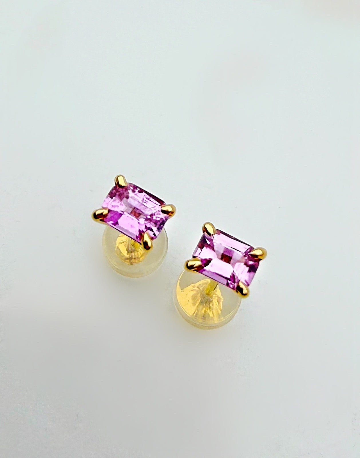 18K Solid Gold Pink Sapphire Stud Earrings 0.65ct Dainty Gift Her1
