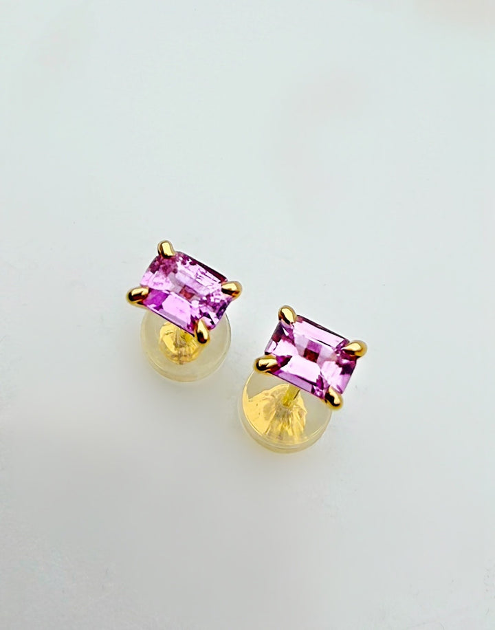 18K Solid Gold Pink Sapphire Stud Earrings 0.65ct Dainty Gift Her1