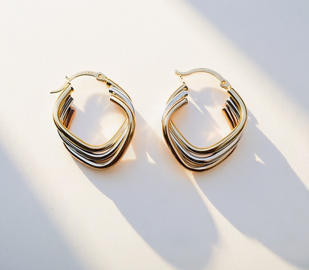 18K Real Gold Tri Color Hoop Earrings Twist Design  Hoops Everyday2