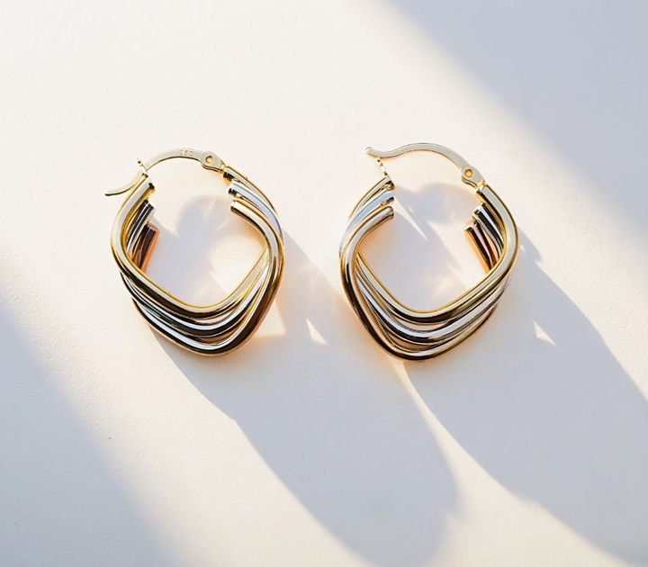 18K Real Gold Tri Color Hoop Earrings Twist Design  Hoops Everyday2