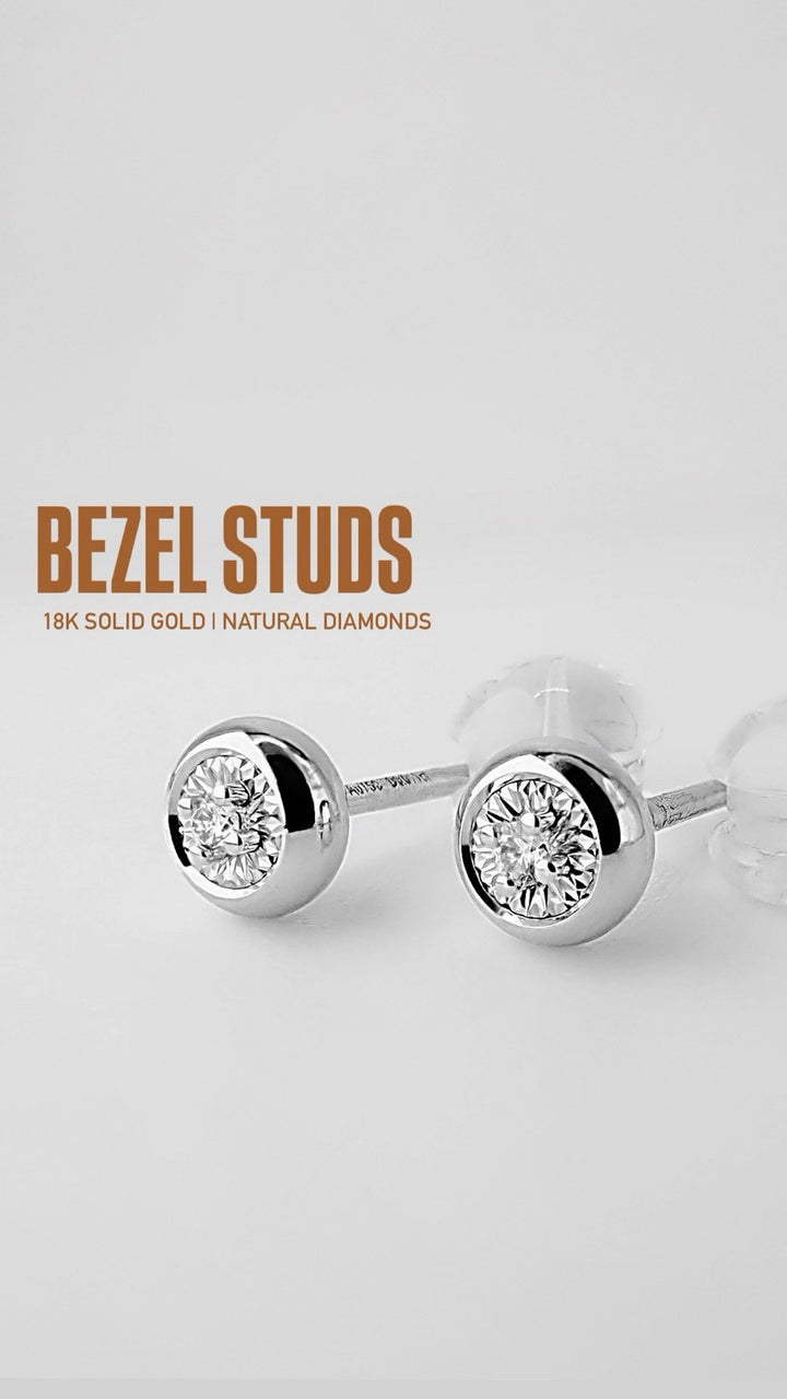 18K Solid Gold Bezel Diamond Stud Earrings 0.02ct VS Natural Dainty Gift3