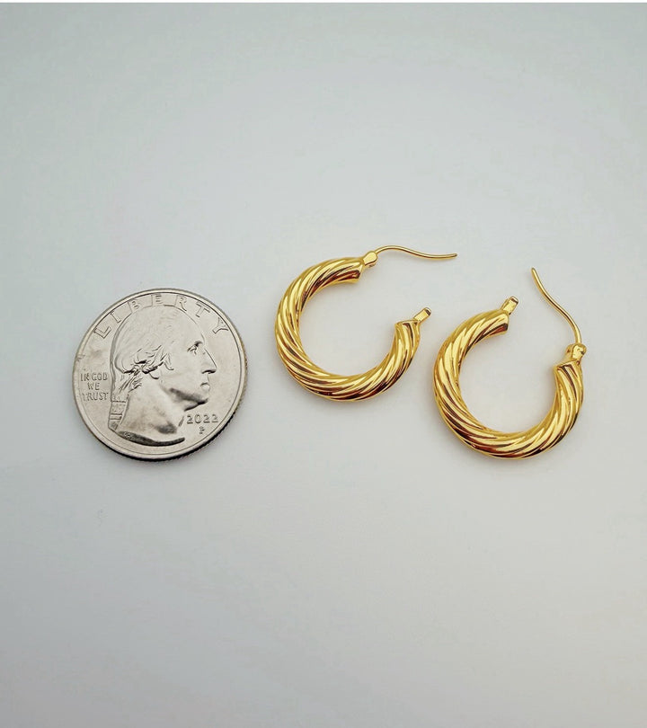 18K Real Gold Hoop Earrings Women approx. 20mm Twisted Hoops Everyday Chic3