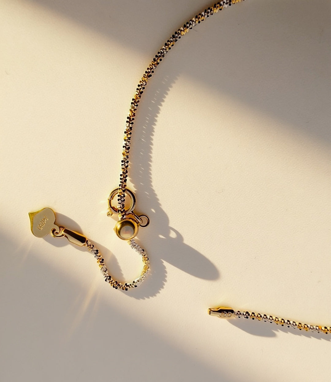 18K Solid Gold Tri Color Bracelet Dainty Sparkle Chain Minimalist Italy Style2