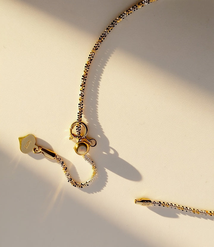 18K Solid Gold Tri Color Bracelet Dainty Sparkle Chain Minimalist Italy Style2