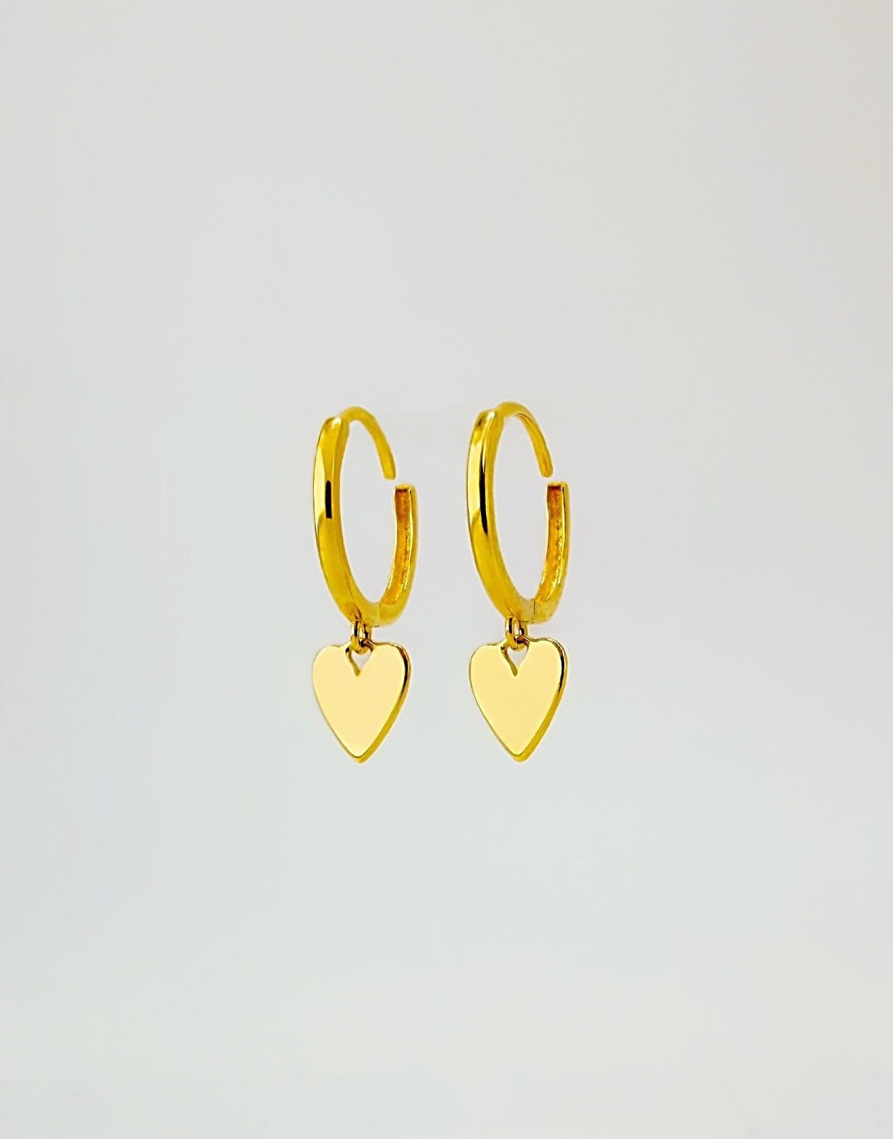 18K Solid Gold Huggies 9.5mm Heart Dangle Hoop Earrings Best for Second Piercing1