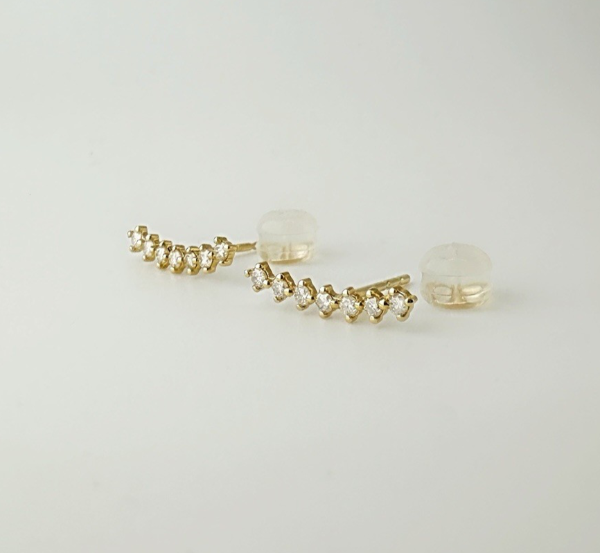 18K Solid Gold Diamond Climber Stud Earrings 0.20ct Dainty Gift2