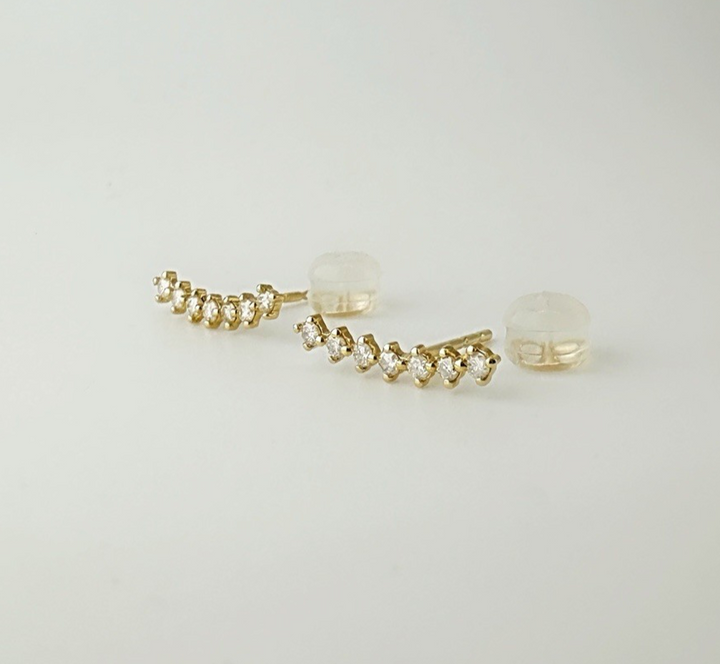 18K Solid Gold Diamond Climber Stud Earrings 0.20ct Dainty Gift2