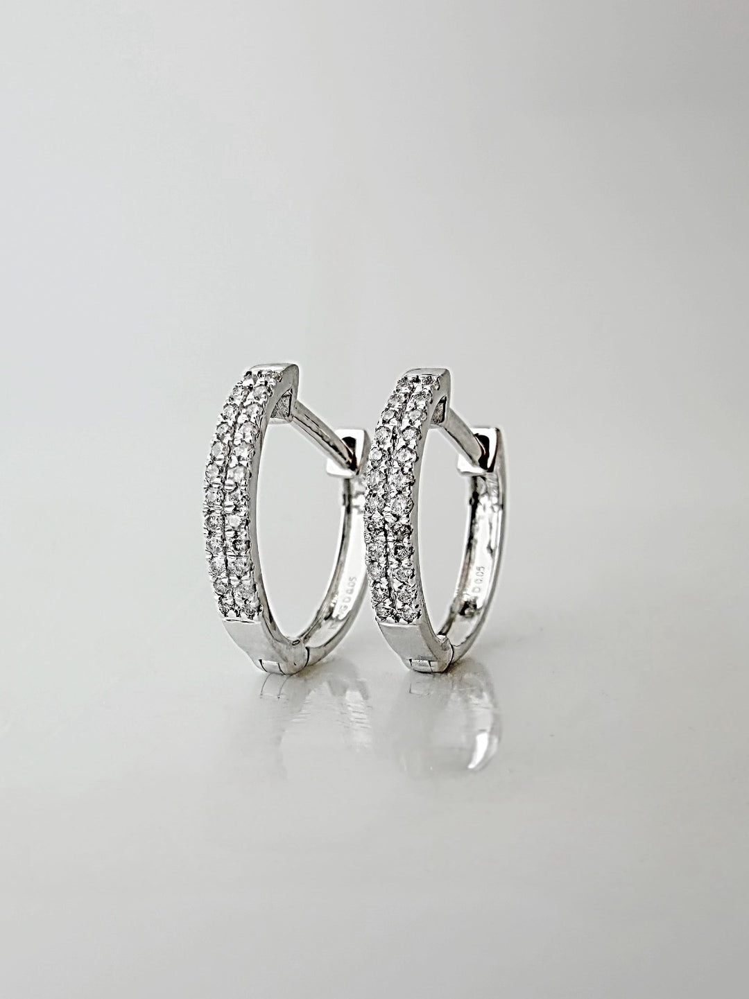 18K Solid Gold Diamond Hoop Earrings 13mm`  Huggies SI2 Natural White Gold2